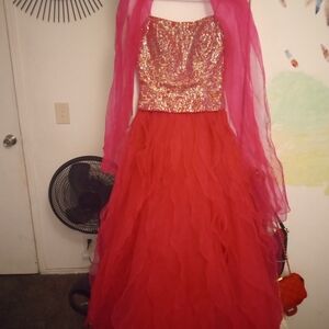CeCe Pink and Red Prom Dress